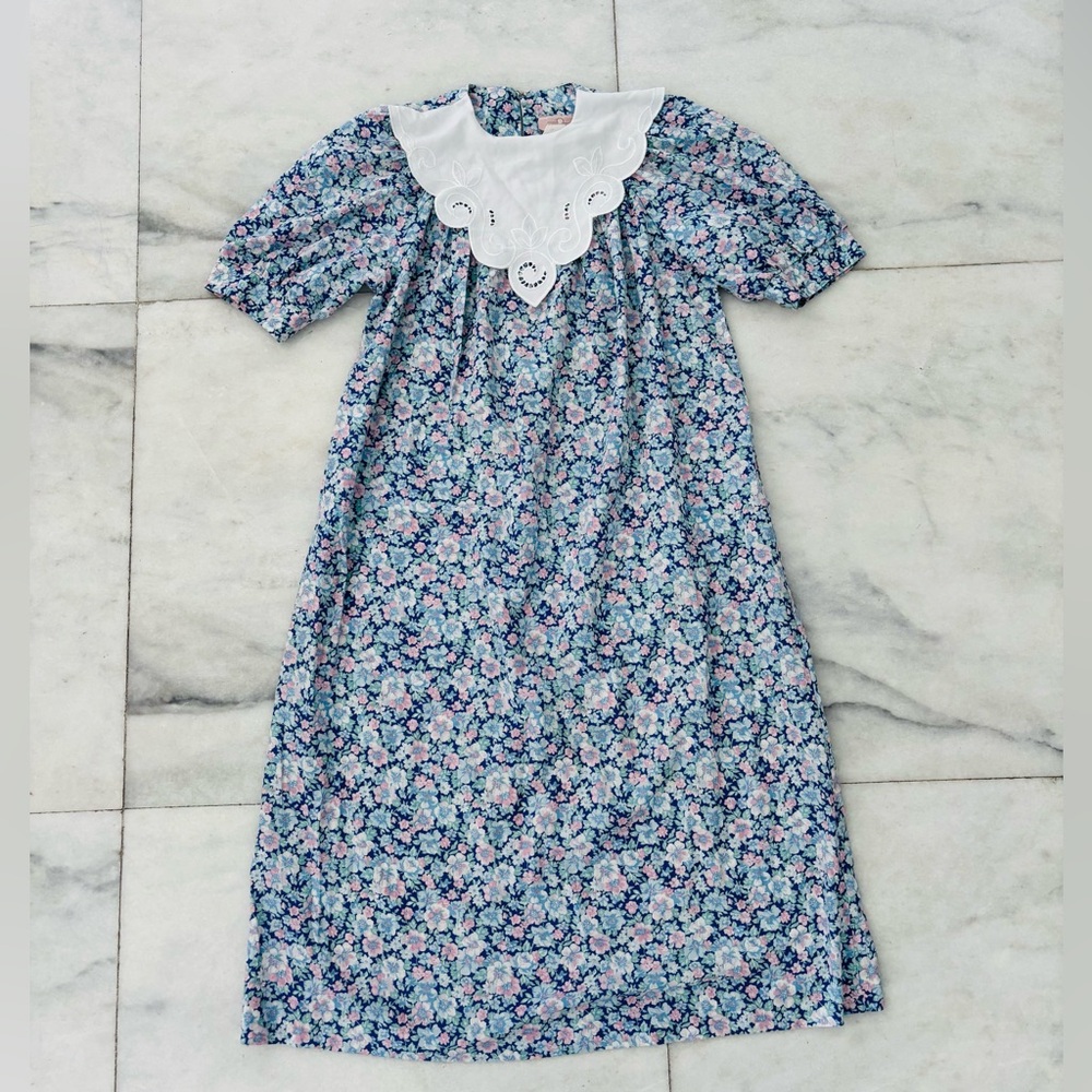 VTG Classic Directions Dress Muumuu Blue Pink Floral 8 Cottagecore Garden Granny